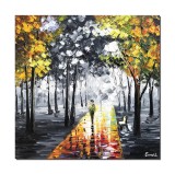 Cumpara ieftin Tablou pictat manual, La plimbare, prin parc, stilizat, 50x50cm ulei pe panza in cutit efect 3D