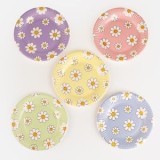 Farfurii Party din Hartie Colorate cu Margarete 23cm - Set de 25 buc, CMCLASS