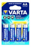 Baterii Varta High Energy AA LR6 1.5V 2600mAh alcaline set 4 buc, performanta ridicata pentru electronice, jucarii si lanterne, energie puternica si
