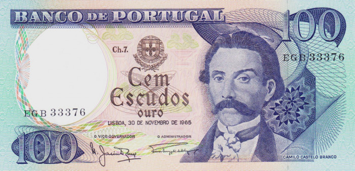 Bancnota Portugalia 100 Escudos 1965 - P169a UNC