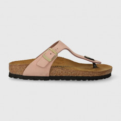 Birkenstock slapi din piele intoarsa Gizeh femei, culoarea roz, cu toc plat, 1026563