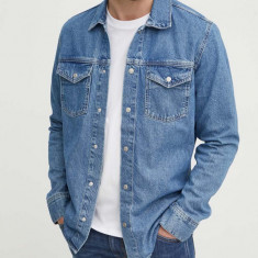 Pepe Jeans camasa jeans REGULAR OVERSHIRT barbati, culoarea albastru marin, cu guler clasic, relaxed, PM308584MS3