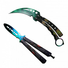 Set briceag fluture tip karambit Green Mist &amp;amp; butterfly pentru antrenament, 24 cm, Spider Web foto