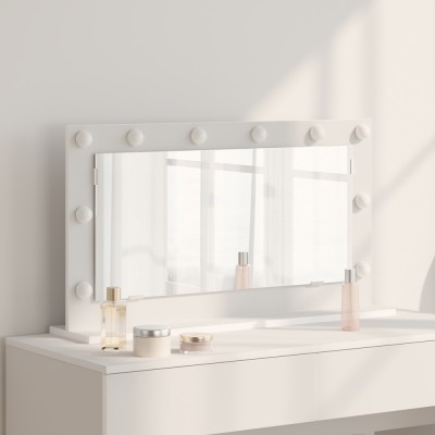 vidaXL Oglindă de toaletă cu lumini LED Albă 80x45x18 cm foto