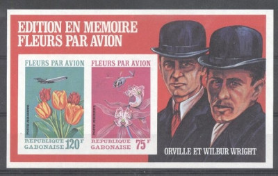 Gabon 1971 Wright, Flowers by plane, imperf. sheet, MNH S.510 foto