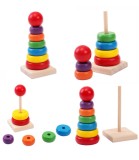 Piramida Educativa din Lemn Bebe, 8 Piese, Varsta 1+ Ani, Dimensiuni 6x14x6 cm, Jucarie Montessori