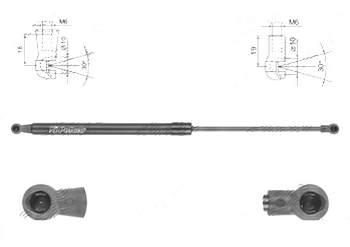 Amortizor capota spate, echilibror haion Peugeot 108, 06.20; Citroen C1, 06.20, Stanga = Dreapta, Lungime, Cursa, Forta: 488 mm, 190 mm, 190 N,