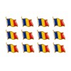 Set 12 insigne steag Romania, metal auriu cu email, model brosa cu ac de siguranta, 20 x 20 mm