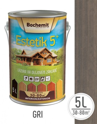 Lazura lemn Bochemit Estetik Clasic 5L, gri, protectie UV foto