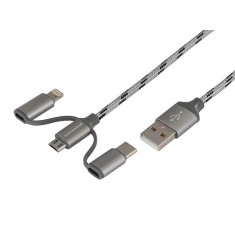 Cablu De &icirc;ncărcare și Sincronizare 120 Cm, 3 &icirc;n 1: Usb&amp;gt; Micro Usb + Lightning + Usb-c Carmotion 86551