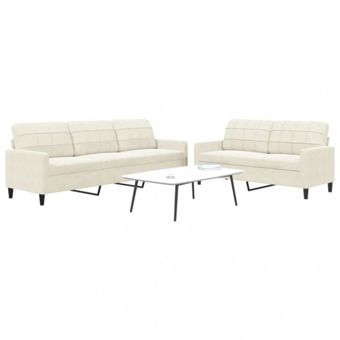 vidaXL Set de canapele cu perne, 2 piese, crem, catifea