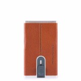 Piquadro, Piquadro, Suport de carduri din piele, Sistem de alunecare pătrat, Portocaliu, Unisex
