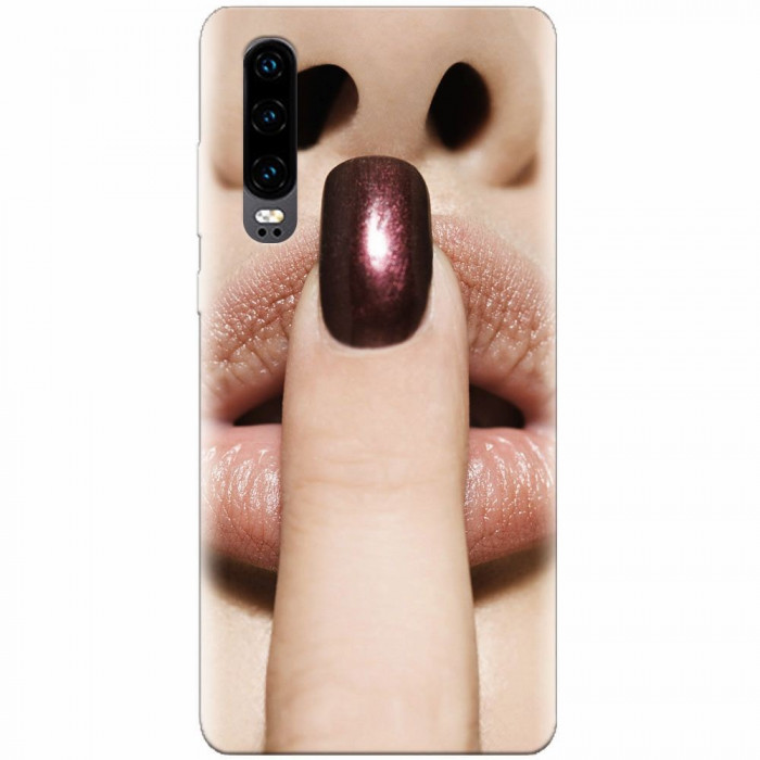Husa silicon pentru Huawei P30, Finger Purple Nailpolish Girl Lips