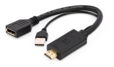 ADAPTOR video GEMBIRD, HDMI (T) la DisplayPort (M), rezolutie maxima 4K (3840 x 2160) la 30Hz, activ USB powered, black, &amp;quot;A-HDMIM-DPF-01&amp;quot; (timbru verd foto
