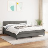 Cumpara ieftin Pat box spring cu saltea, gri &icirc;nchis, 180x200 cm, textil