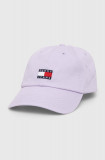 Tommy Jeans șapcă de baseball din bumbac culoarea violet, cu imprimeu AW0AW15848