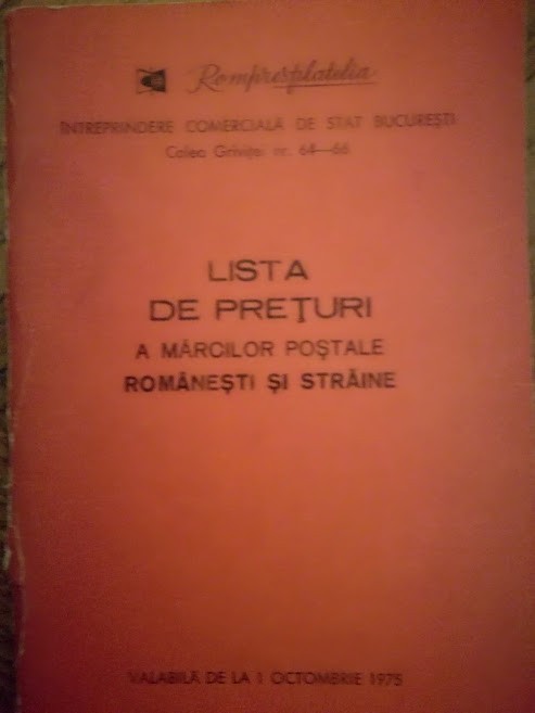 ROMFILATELIA Listă de prețuri a mărcilor poștale rom&acirc;nești și străine 1975 70 p,