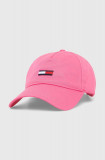 Tommy Jeans șapcă de baseball din bumbac culoarea roz, cu imprimeu AW0AW15842