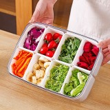 Cutie de depozitare a alimentelor de uz casnic pentru Frigider, 8 compartimente, cu Capac, Alba, Flippy