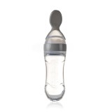 Lingurita cu Rezervor BabyJem Gri 90ml Capac Protectie pentru diversificare Bebelusi silicon