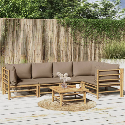Set mobilier de gradina cu perne gri taupe, 6 piese, bambus GartenMobel Dekor foto