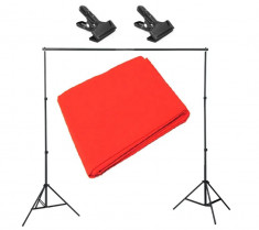 Kit pentru suport fundal studio foto 190cm si fundal rosu 3x6m foto