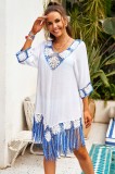 Y590-22 Rochie de plaja din material lejer accesorizata cu tricot colorat, S/M