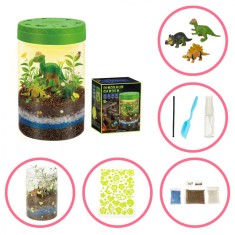 Set Creștere Dinozauri, mini-terrariu, LED, plante, educativ