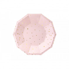 Farfurii din carton, roz cu stelute aurii, 18cm, 6 buc foto