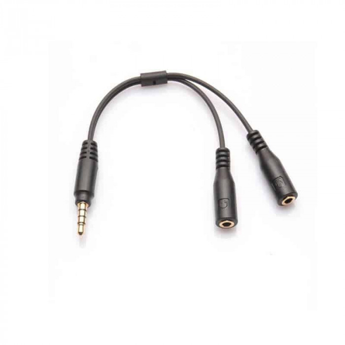 Cablu Audio Edman Jack 3.5mm tata la 2x 3.5mm mama Casti si microfon, 13.5cm, Negru