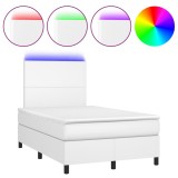 Cumpara ieftin Pat box spring cu saltea si LED, alb, 120x190 cm, piele eco