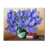 Tablou cu liliac si carti pictat manual, Beatitudine, 50x40cm ulei pe panza, Constantin Feraru