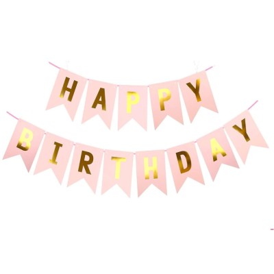 Banner happy birthday 100x200 cm, flippy, dimensiune stegulet 11.5x16.5 cm, rola de ata inclusa, roz foto