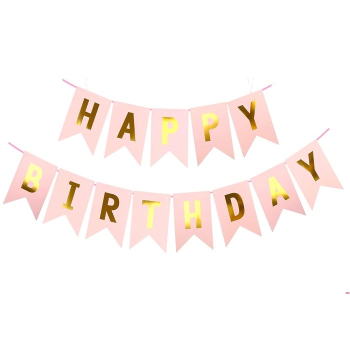 Banner happy birthday 100x200 cm, flippy, dimensiune stegulet 11.5x16.5 cm, rola de ata inclusa, roz