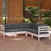 VidaXL Set mobilier de grădină cu perne, 5 piese, alb, lemn masiv pin 3096672
