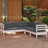 Gossi set mobilier de gradina cu perne, 5 piese, alb, lemn masiv pin