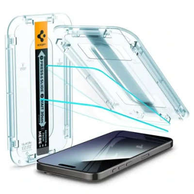 Folie sticla Spigen tR EZ Fit 2 Pack pentru iPhone 15 Pro Max Transparent foto