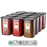 Set GinzaMaison 12 Recipiente Alimentare de 1200 ml pentru Frigider, Congelator, Dulap sau Camara, potrivit pentru Cuptor cu Microunde, cu 24 etichete