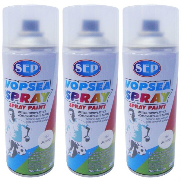 3 x Vopsea spray pentru reparatii rapide, SEP, Lac Lucios, 400ml