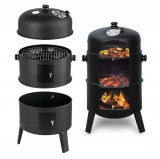 Gratar cu Afumatoare Maltec GrillMaster SmokeHouse GM8000, 3in1, Termometru, Negru, Diametru 37.5cm