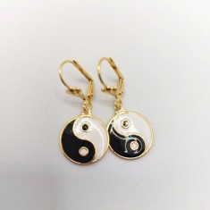 Cercei placati cu aur Ying si Yang foto