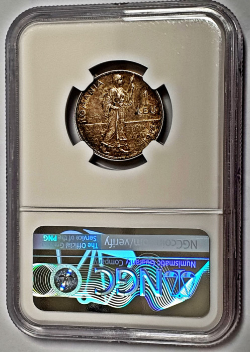Monedă 1 Leu 1914 - Carol I | din argint | gradata NGC AU58