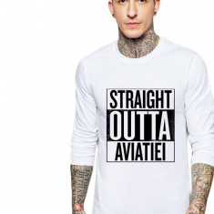 Bluza barbati alba - Straight Outta Aviatiei - XL