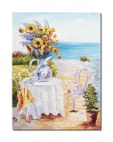 Cumpara ieftin Tablou floarea soarelui pictat manual, O zi minunata la malul marii, 70x50cm ulei in cutit efect 3D, Valentin Pop