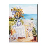 Tablou floarea soarelui pictat manual, O zi minunata la malul marii, 70x50cm ulei in cutit efect 3D, Valentin Pop