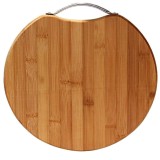 Tocator de bucatarie rotund Pufo din lemn de bambus cu maner din metal, maro, 35 cm