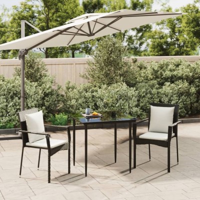vidaXL Set mobilier de grădină cu perne, 3 piese, negru, poliratan 3185131 foto