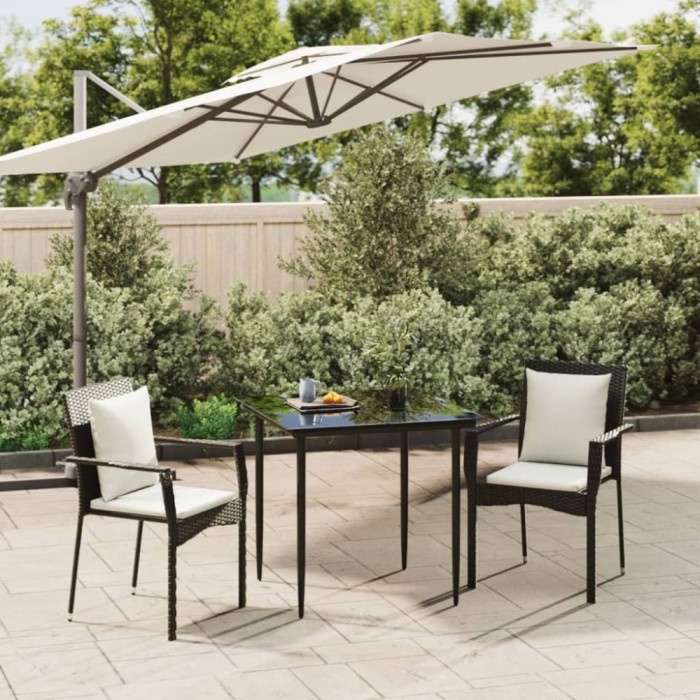 vidaXL Set mobilier de grădină cu perne, 3 piese, negru, poliratan 3185131