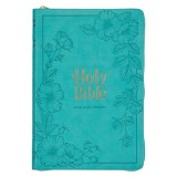 KJV Holy Bible, Thinline Large Print Faux Leather Red Letter Edition - Thumb Index &amp; Ribbon Marker, King James Version, Teal, Zipper Closure