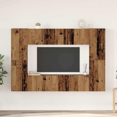 Set comodă TV cu raft Pe perete cu depozitare cu ușă 8 pcs Lemn vechi 60 x 30 x 30 cm foto